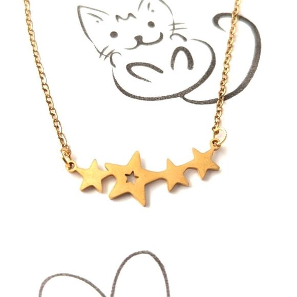 Gold Stars Pendant Charm Design Stainless Steel Necklace - Picture 1 of 8